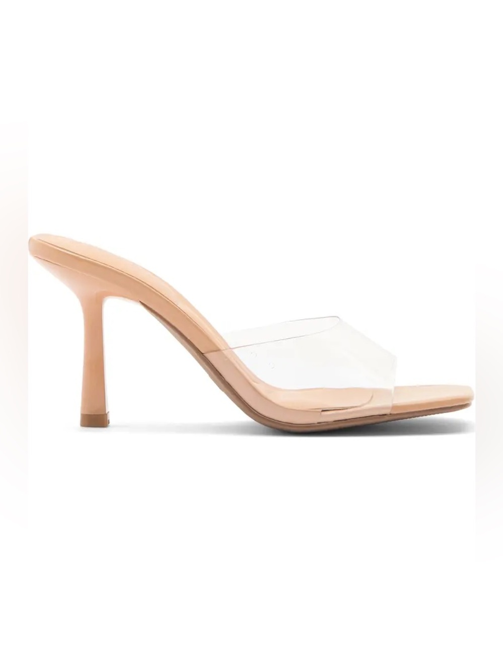 Wild Diva Lounge Birkin Slide Sandal Beige Clear Strap Mid-Heel Slide
